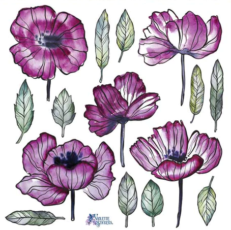 BULK BUY: 50 sheets Purple Poppy Stickers