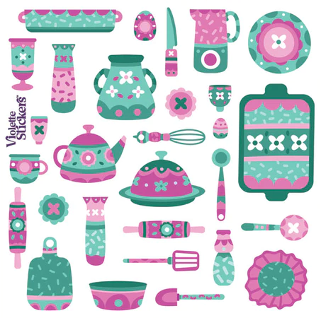 BULK BUY: 50 sheets Pink Dishes Stickers