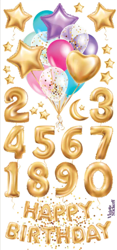 BULK BUY: 50 sheets Gold Birthday Balloon stickers