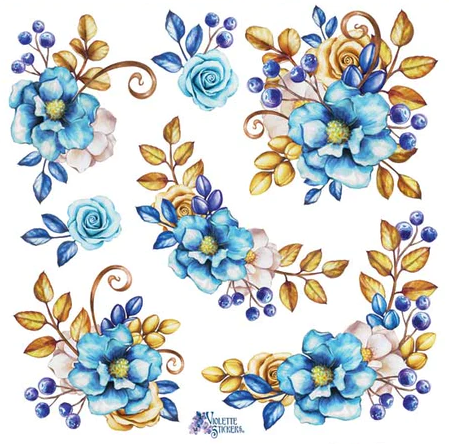 BULK BUY: 100 sheets Blue Roses Stickers