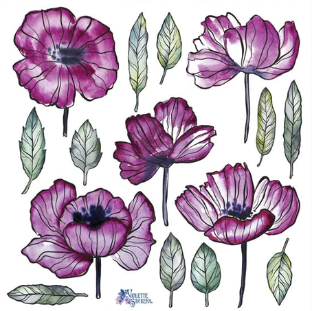 BULK BUY: 25 sheets Purple Poppy Stickers