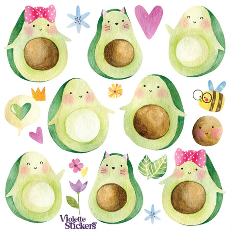BULK BUY: 25 sheets Happy Avocado Stickers