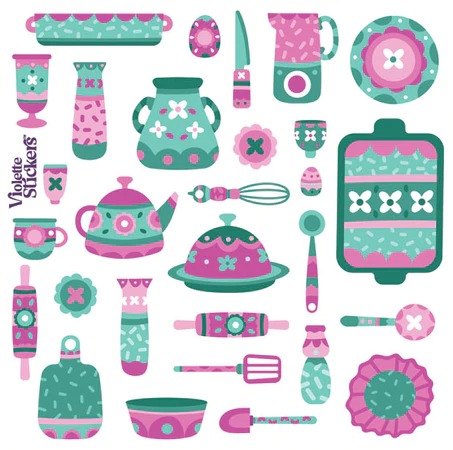 BULK BUY: 100 sheets Pink Dishes Stickers