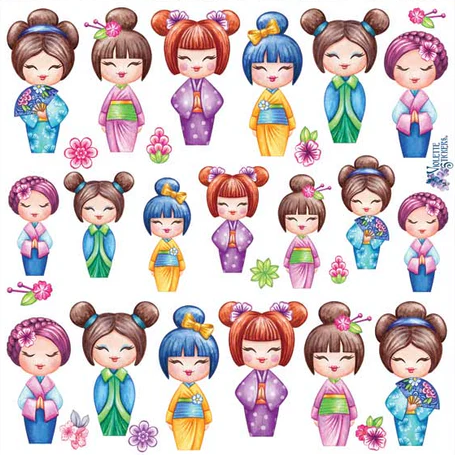 BULK BUY: 100 sheets Mini Kimono Dolls Stickers