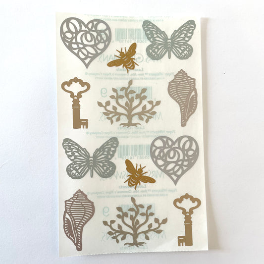 Mrs. Grossman's: Laser Cut Gold and Silver Keys & Bees Stickers