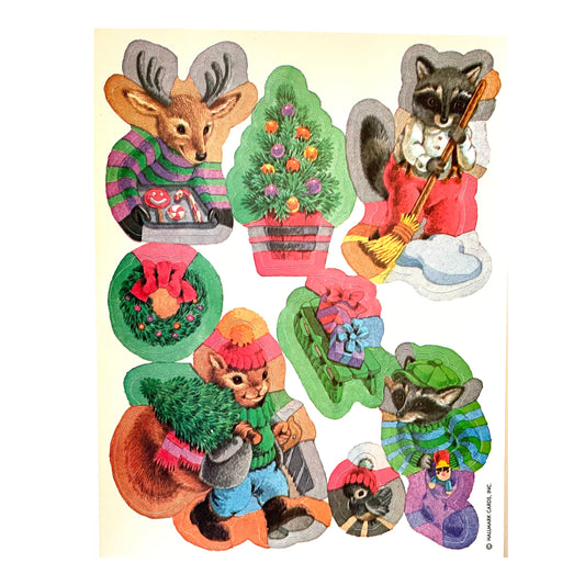 HALLMARK: Christmas Deer and Raccoon Reusable Heavy Plastic Stickers
