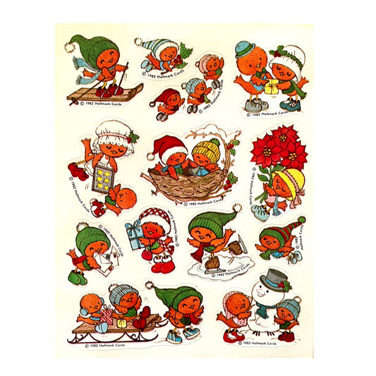 HALLMARK: Orange Busy Birds with Santa Hats Stickers