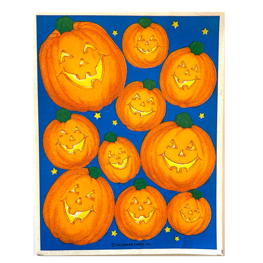 HALLMARK: Happy Pumpkins Stickers on blue background.