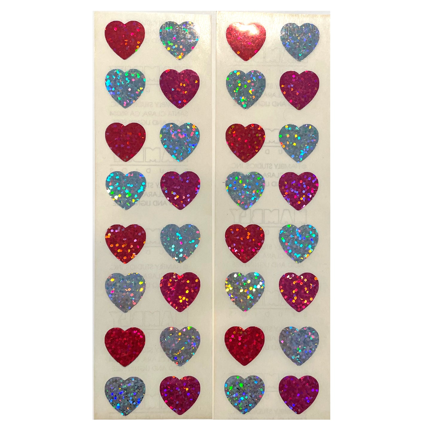 HAMBLY: Red and Silver Hearts glitter stickers