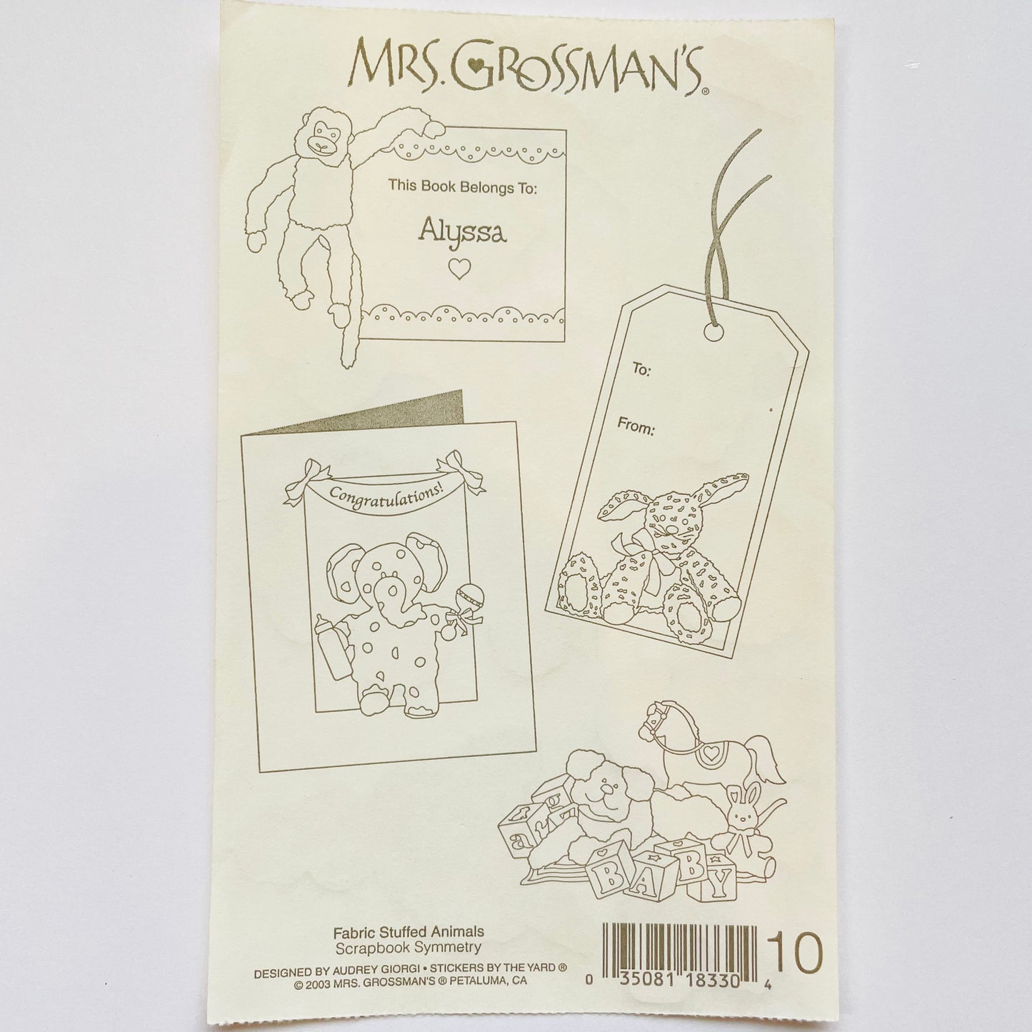 Mrs. Grossman's: Fabric Stuffed Animal Stickers