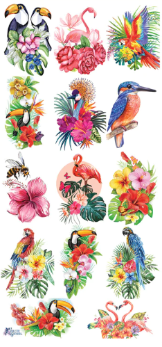 IMPERFECT: 20 sheets Tropical Bird stickers